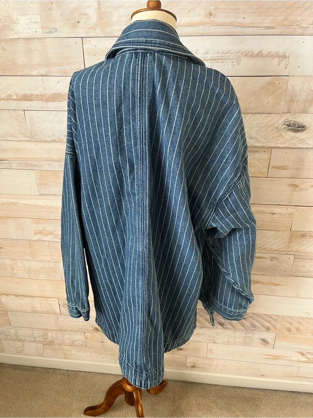 NWT Free people size XL Madison city pinstripe denim jacket - Picture 6 of 12